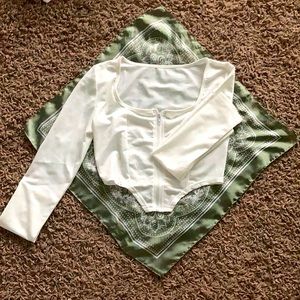 White Zip Up Corset Style Crop Long Sleeve Top. Size Medium.